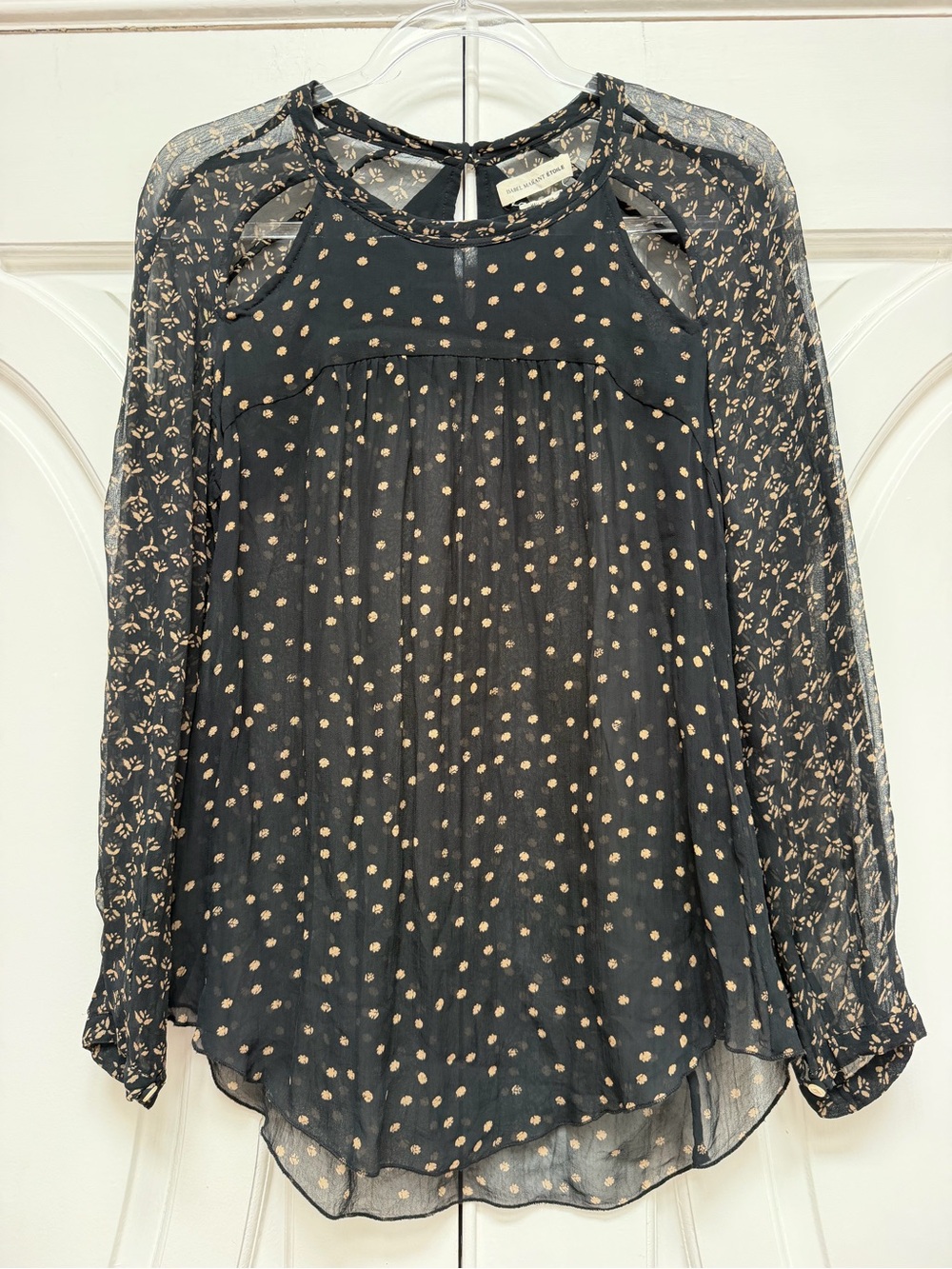 Isabel Marant Etoile Sheer Black Polka Dot Long-Sleeve Blouse M